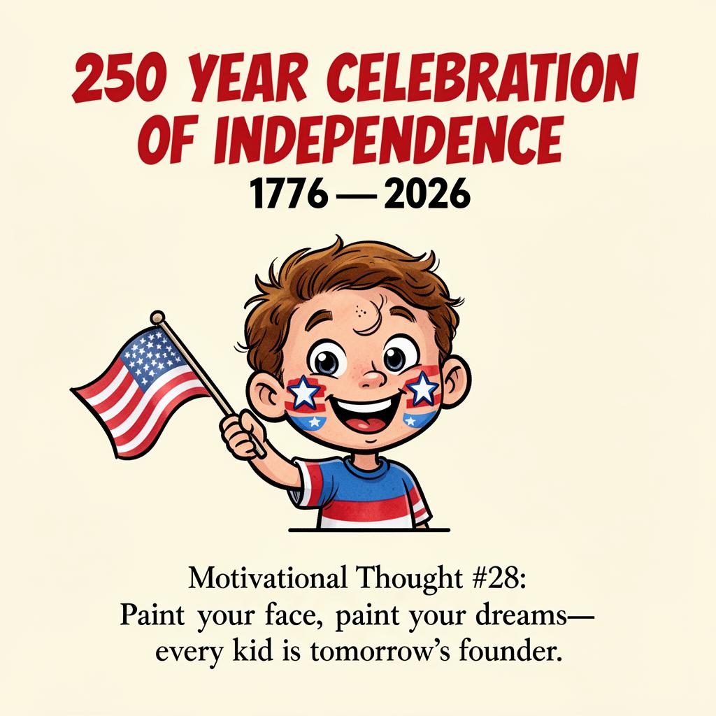 Kid with Flag Face Paint — 250 Years