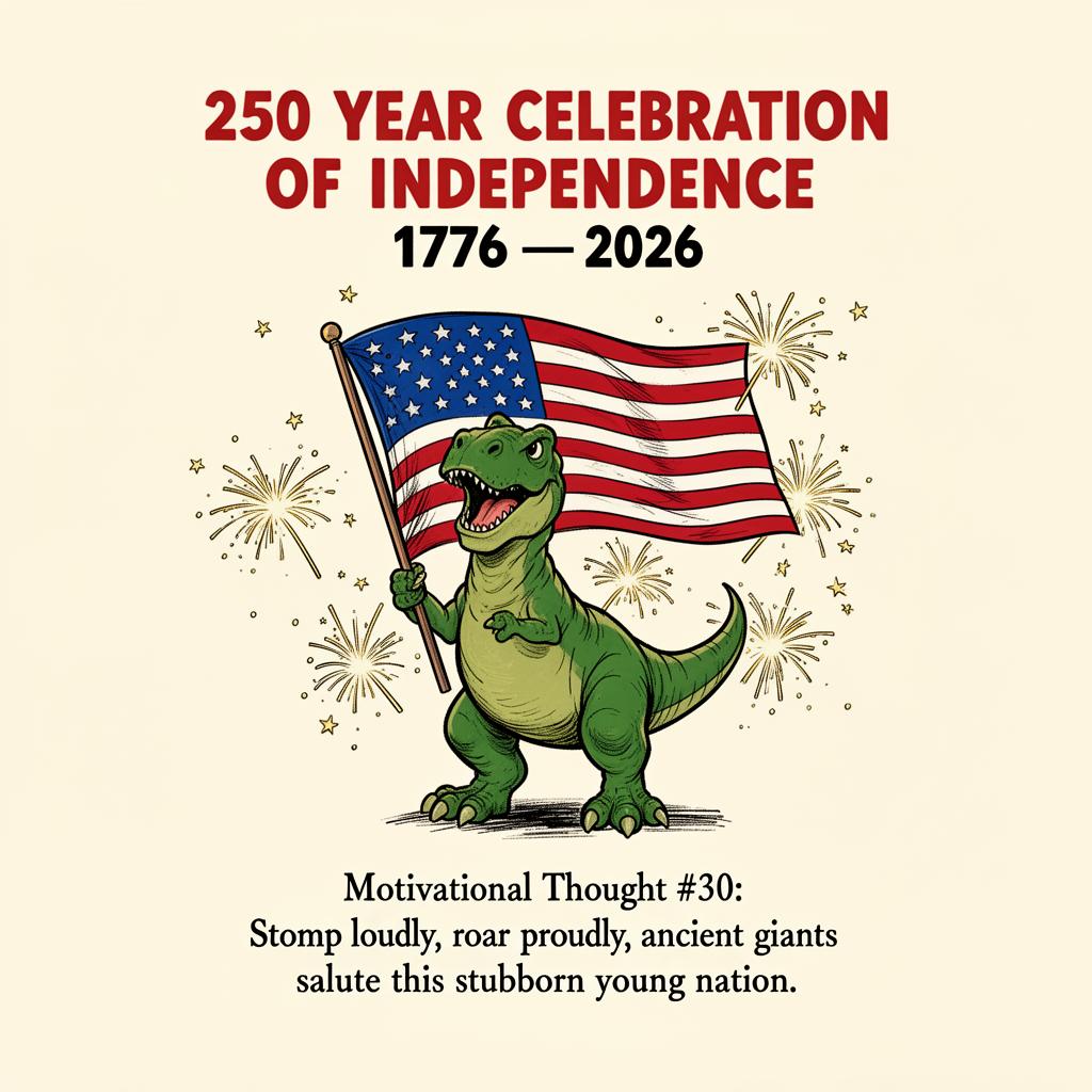 T-Rex with American Flag — 250 Years